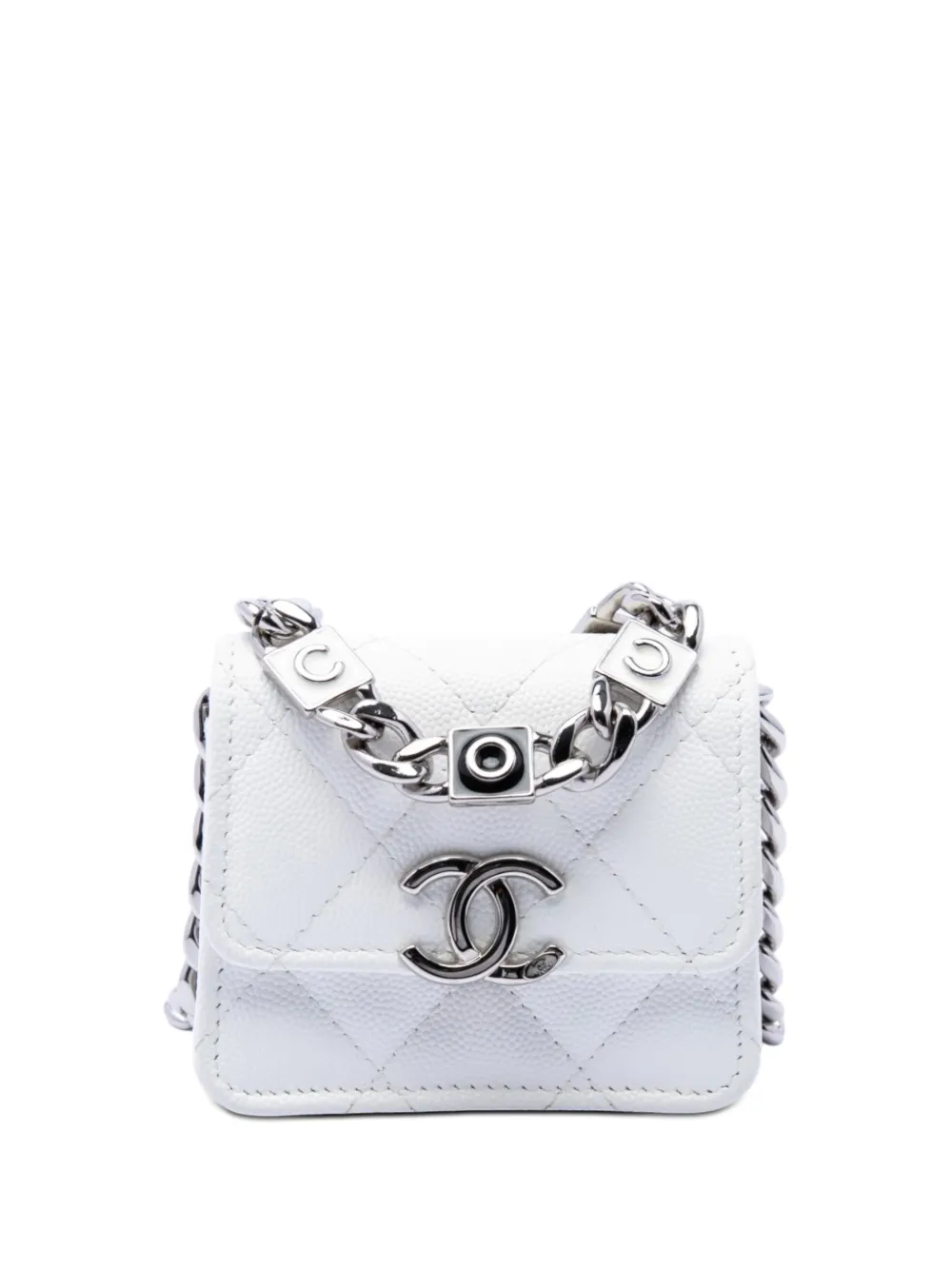 CHANEL Pre-Owned 2021 Mini Quilted Caviar Coco Enamel Strap Flap Clutch with Chain crossbody bag - Bianco