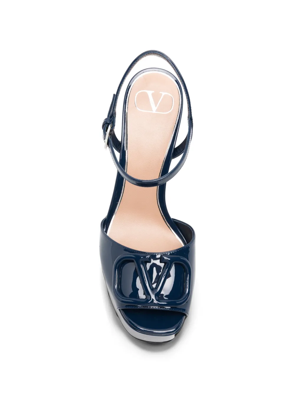 Valentino Garavani VLogo Signature patent-leather platform sandals Blauw