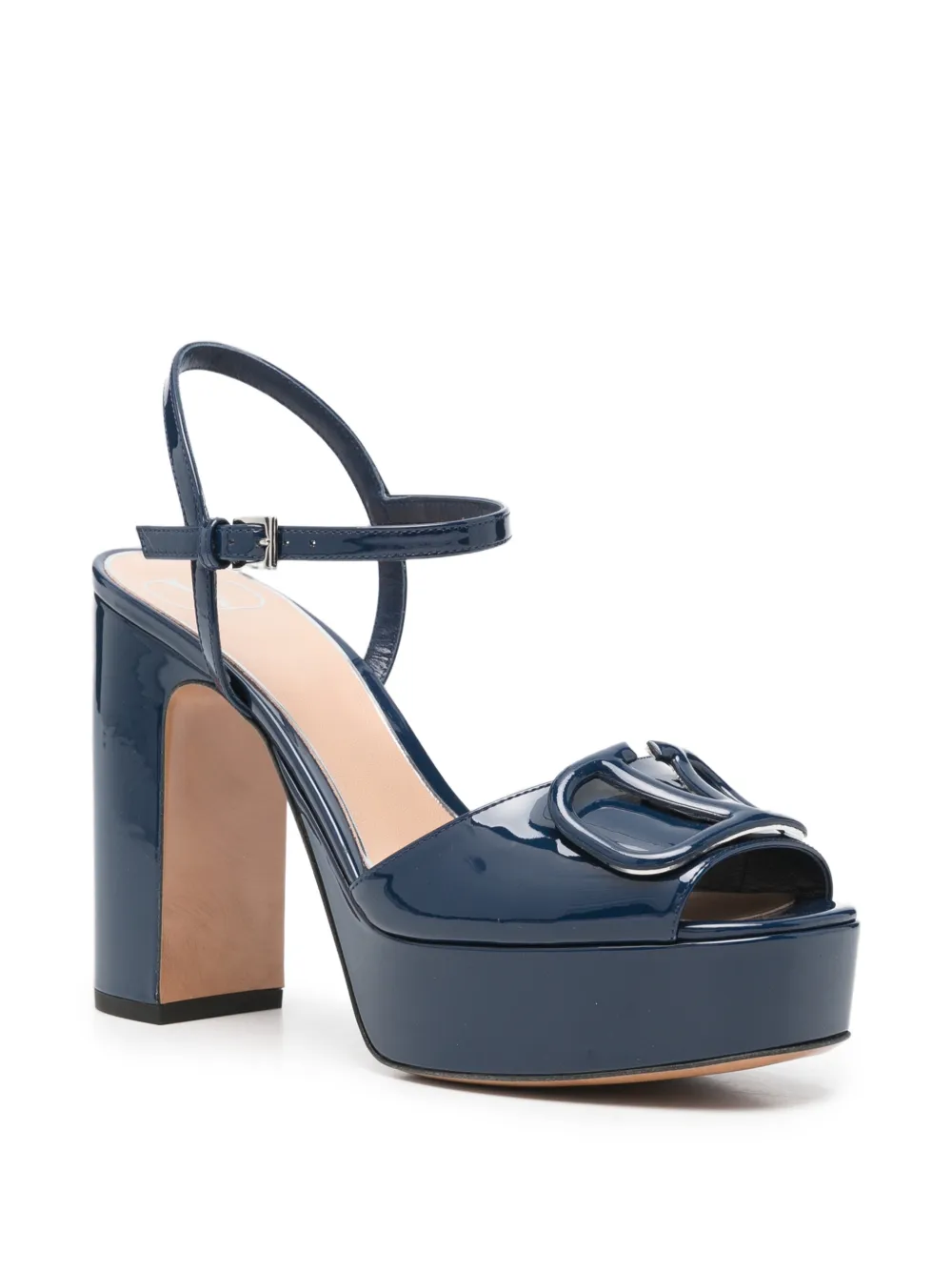 Valentino Garavani VLogo Signature patent-leather platform sandals Blauw