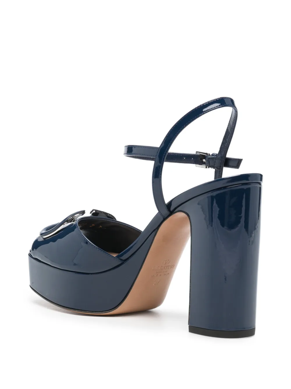 Valentino Garavani VLogo Signature patent-leather platform sandals Blauw