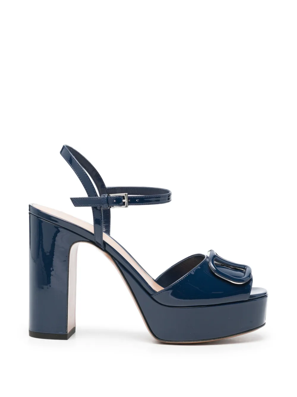 Valentino Garavani VLogo Signature patent-leather platform sandals Blauw