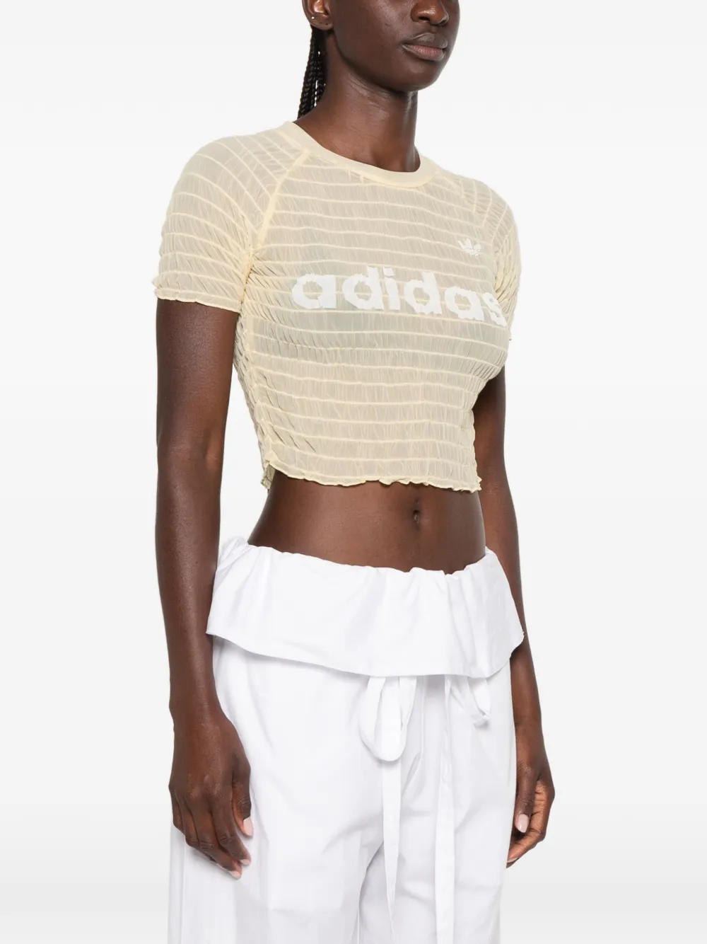 adidas logo-print ruched T-shirt Geel