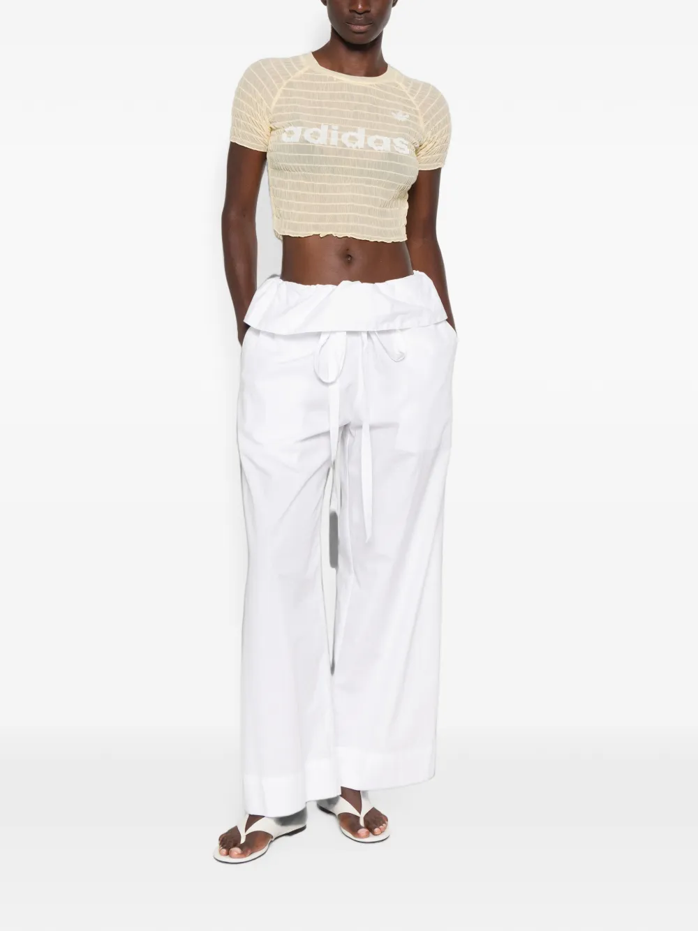 adidas logo-print ruched T-shirt Geel