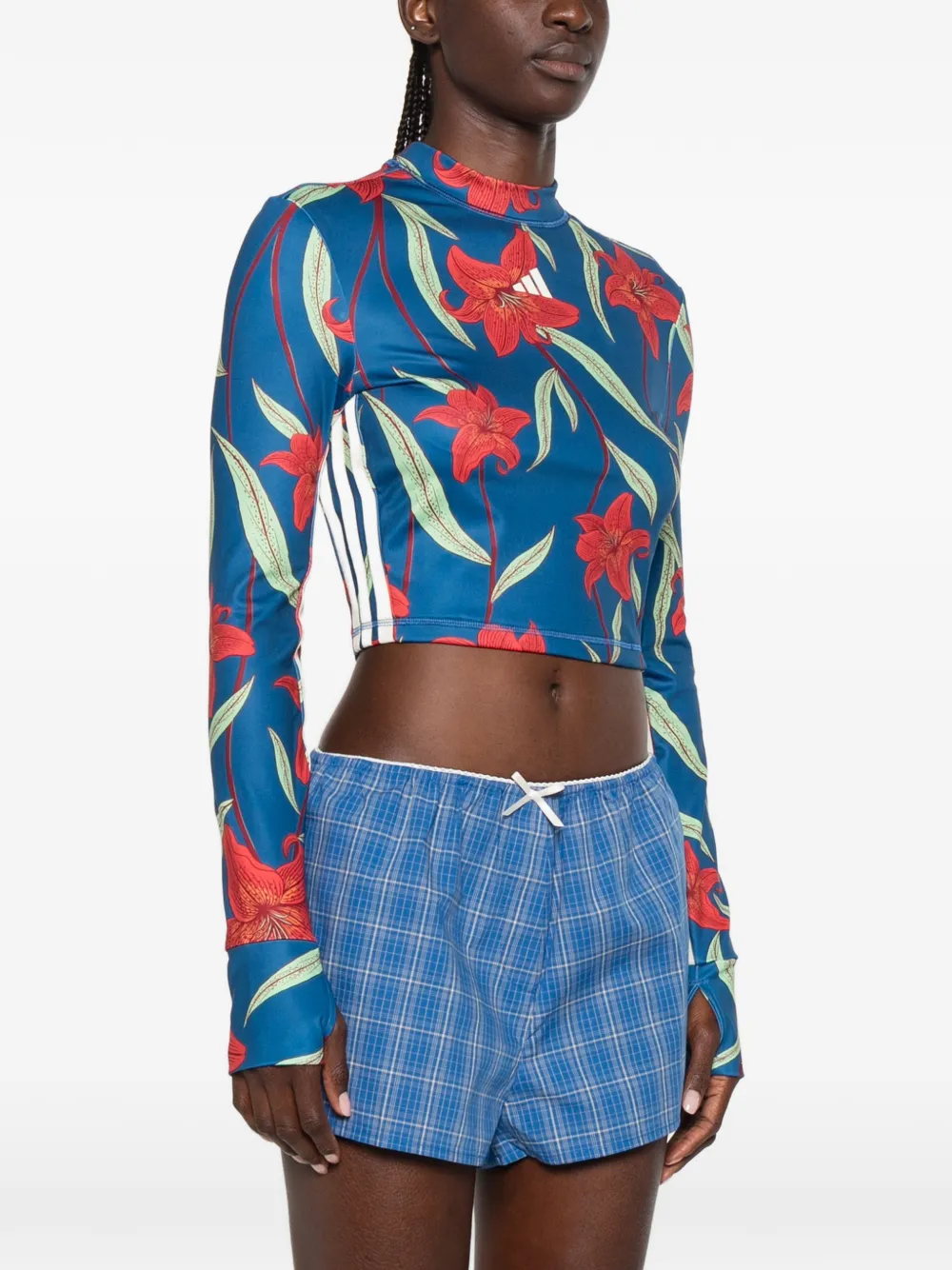 adidas X Farm Rio floral-print cropped T-shirt Blauw