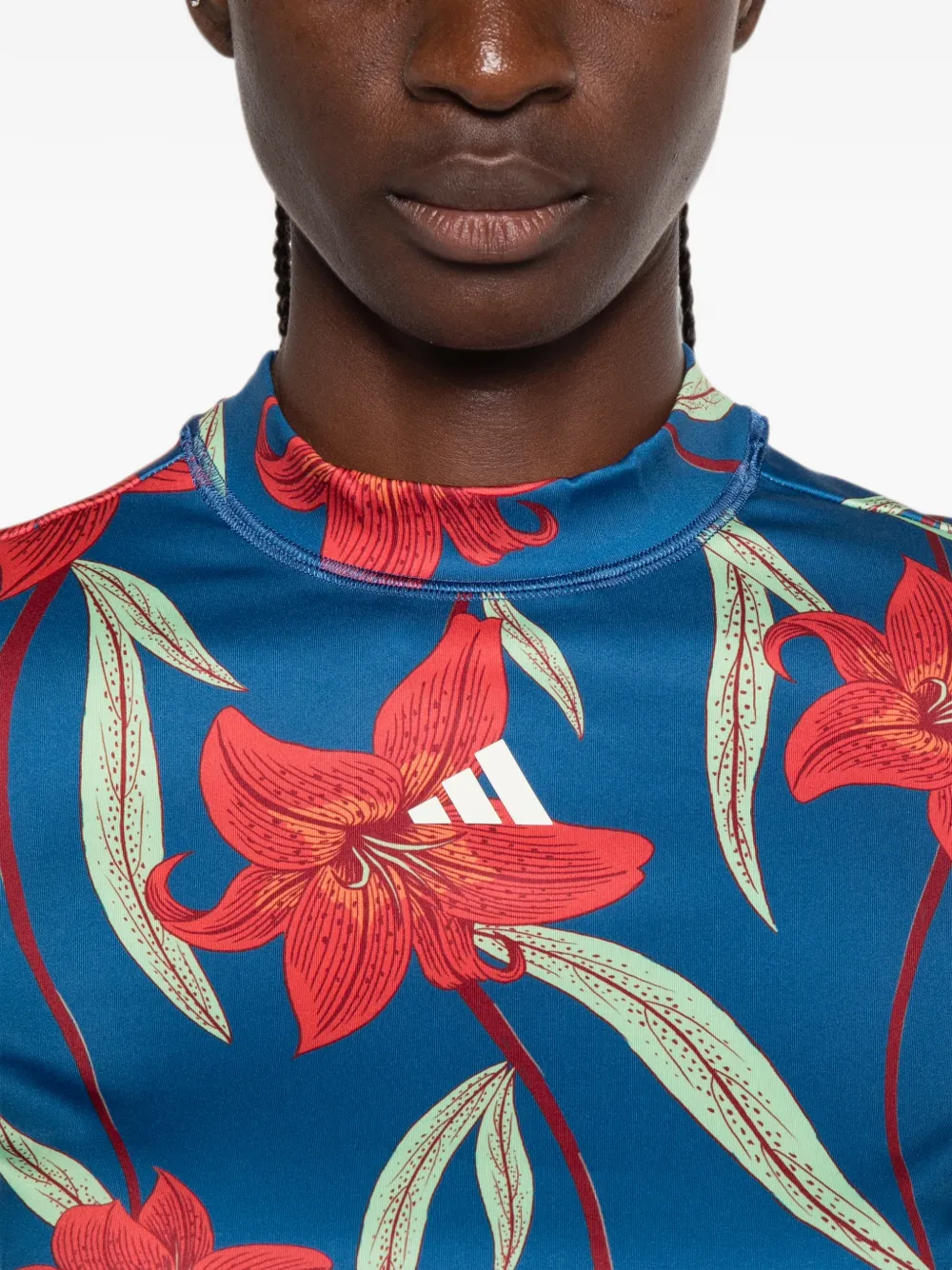 adidas X Farm Rio floral-print cropped T-shirt Blauw