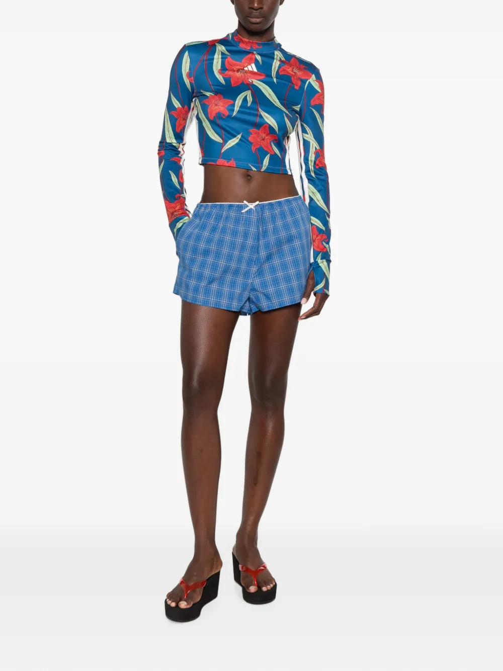 adidas X Farm Rio floral-print cropped T-shirt Blauw