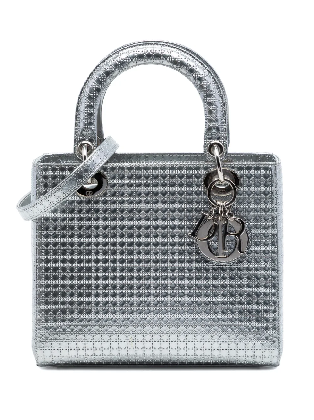 Christian Dior Pre-Owned 2015 Medium Metallic Patent Microcannage Lady Dior satchel - Argento