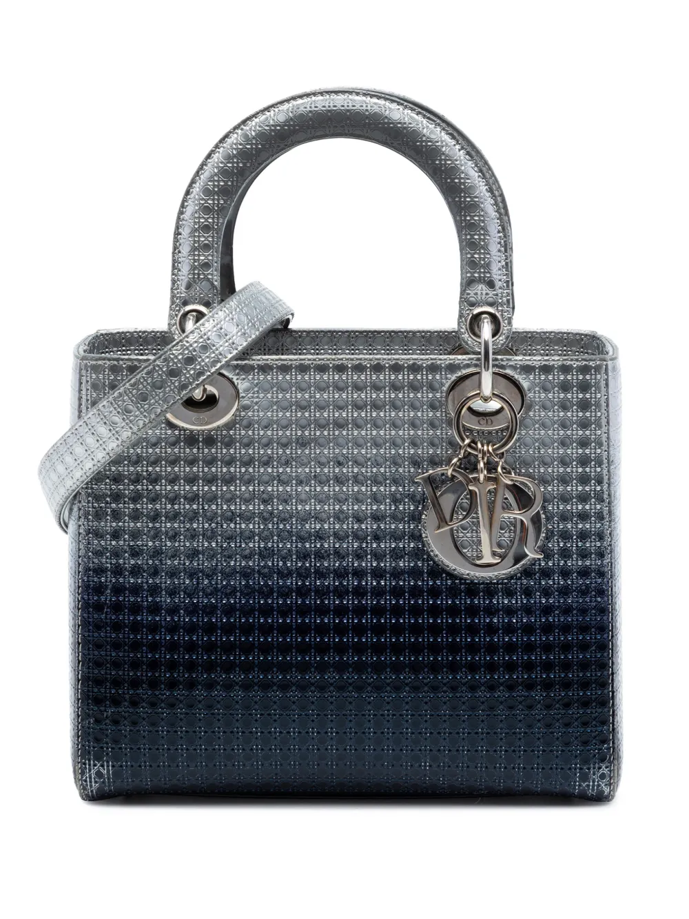 Christian Dior Pre-Owned 2016 Medium Ombre Metallic Patent Microcannage Lady Dior satchel - Silber