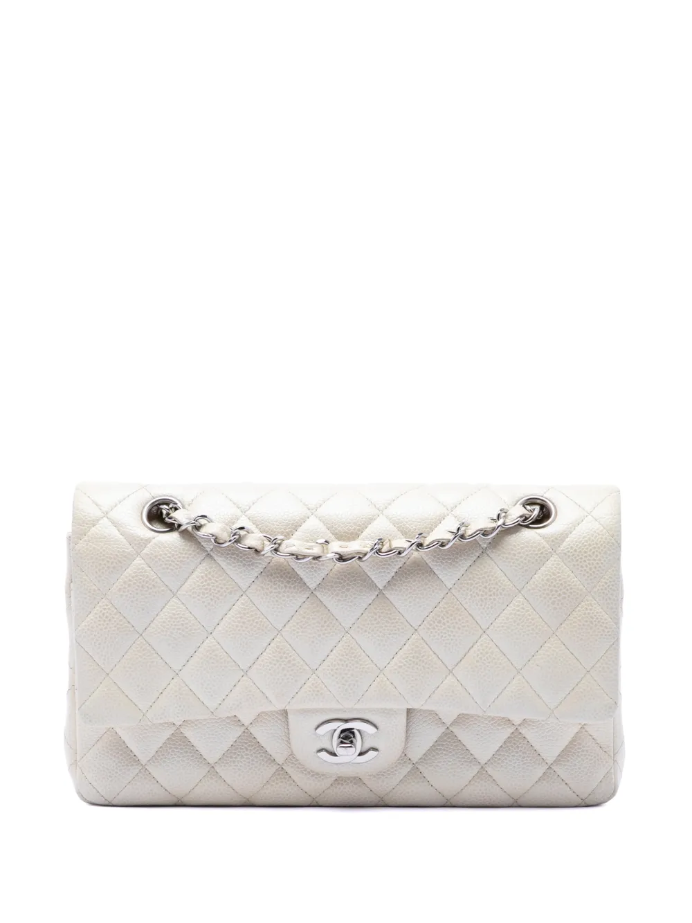 CHANEL Pre-Owned 2014-2015 Medium Classic Caviar Double Flap shoulder bag - White