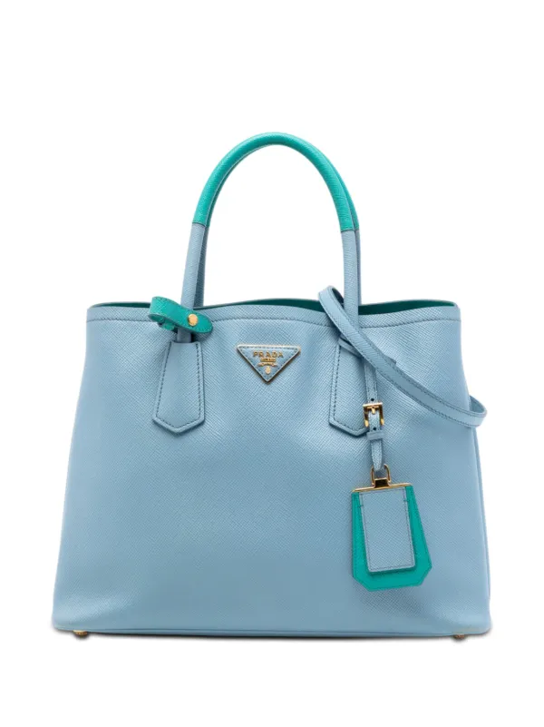Prada Pre-owned 2013-2026 Medium Bicolor Saffiano Cuir Double Satchel in Blue