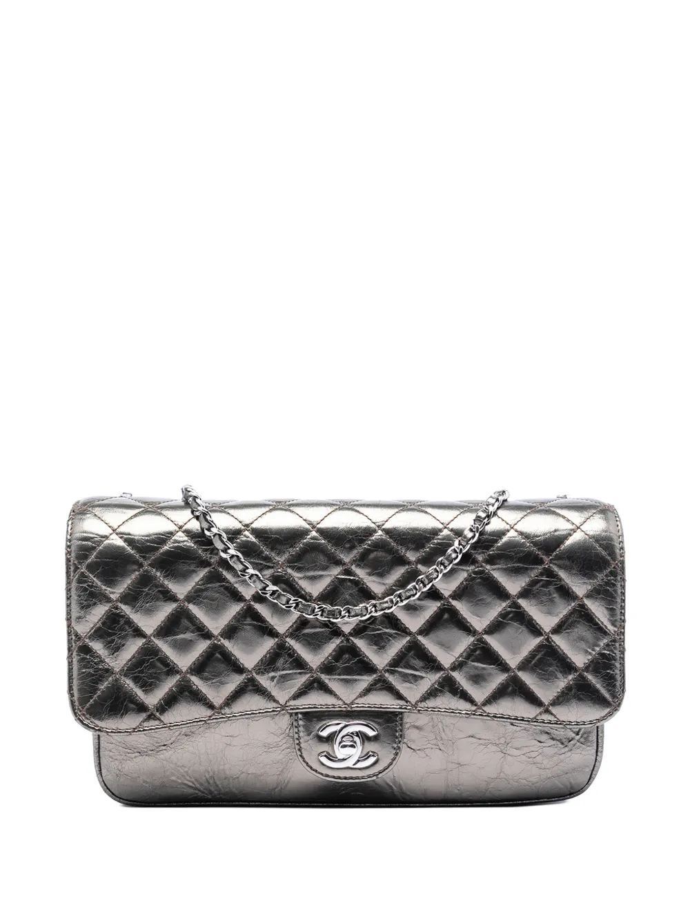 CHANEL Pre-Owned 2012 Medium Metallic Crackled Calfskin Clams Pocket Flap shoulder bag - Argento