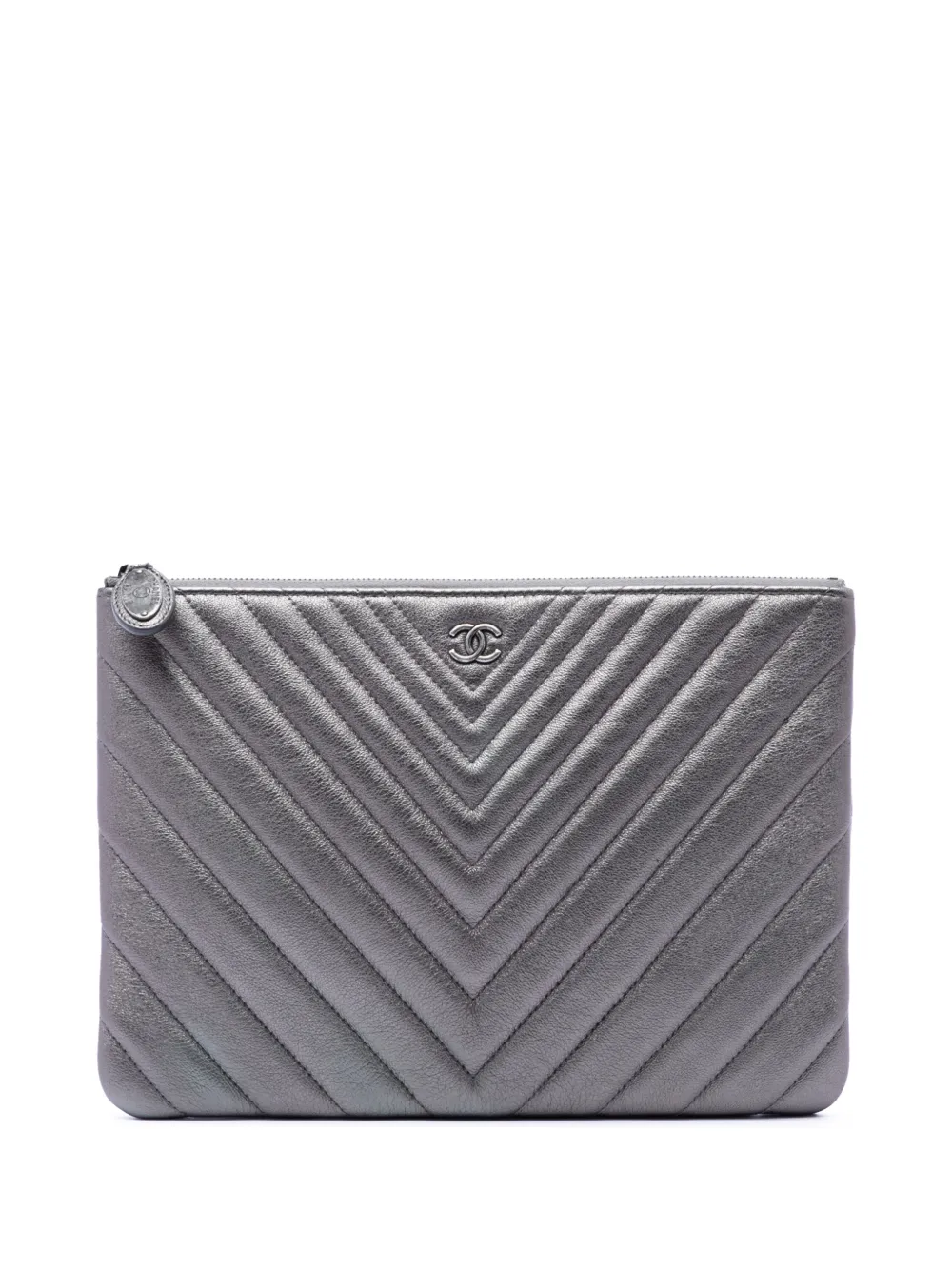 CHANEL Pre-Owned 2015-2016 Medium Chevron Metallic Calfskin O Case clutch bag - Grey