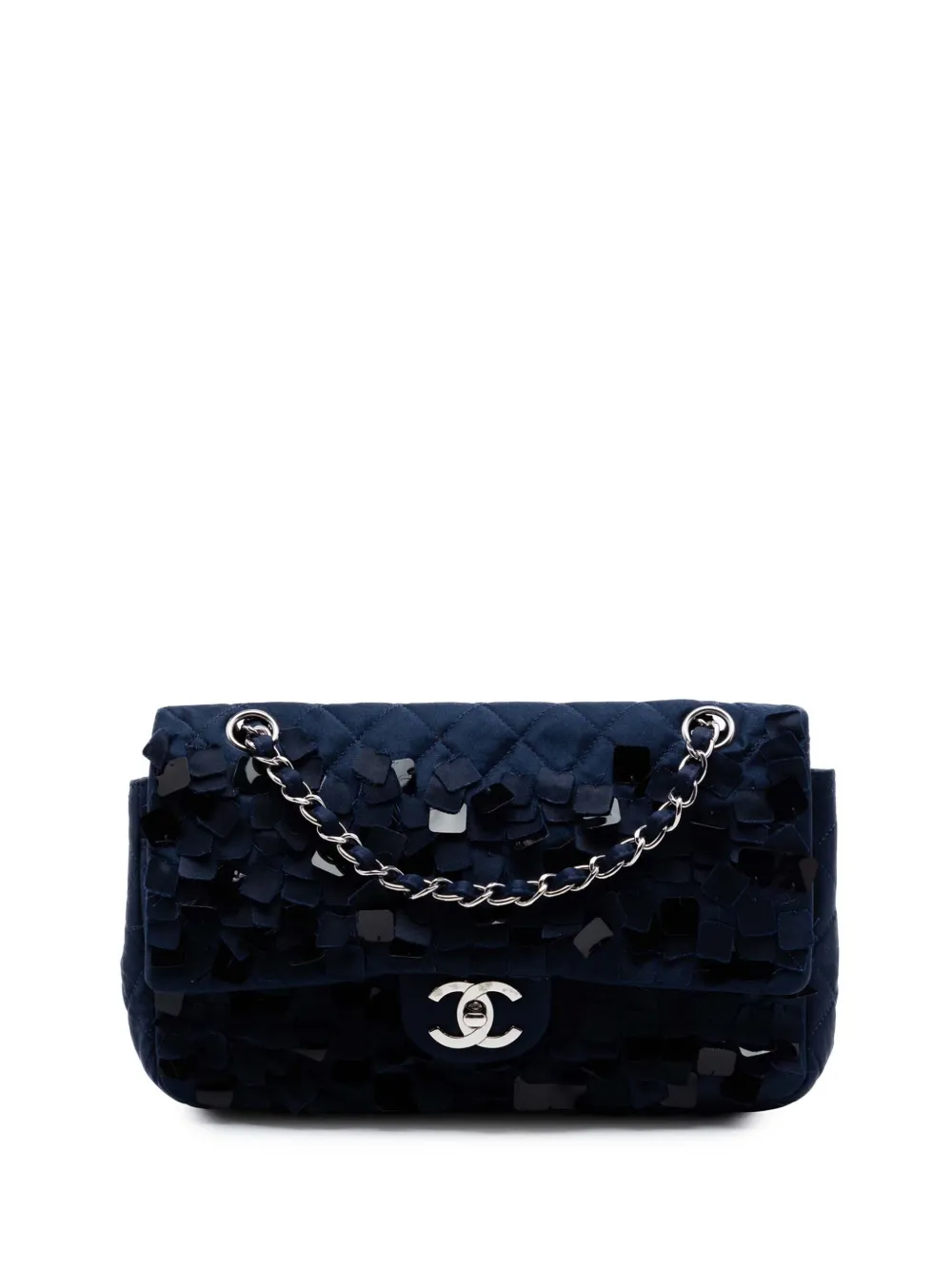CHANEL Pre-Owned 2008-2009 Medium Classic Satin Paillette Embellished Double Flap shoulder bag - Blu