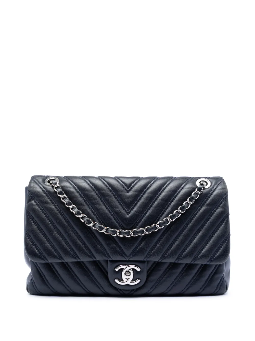 CHANEL Pre-Owned 2015-2016 Jumbo Classic Chevron Lambskin Double Stitch Single Flap shoulder bag - Blu