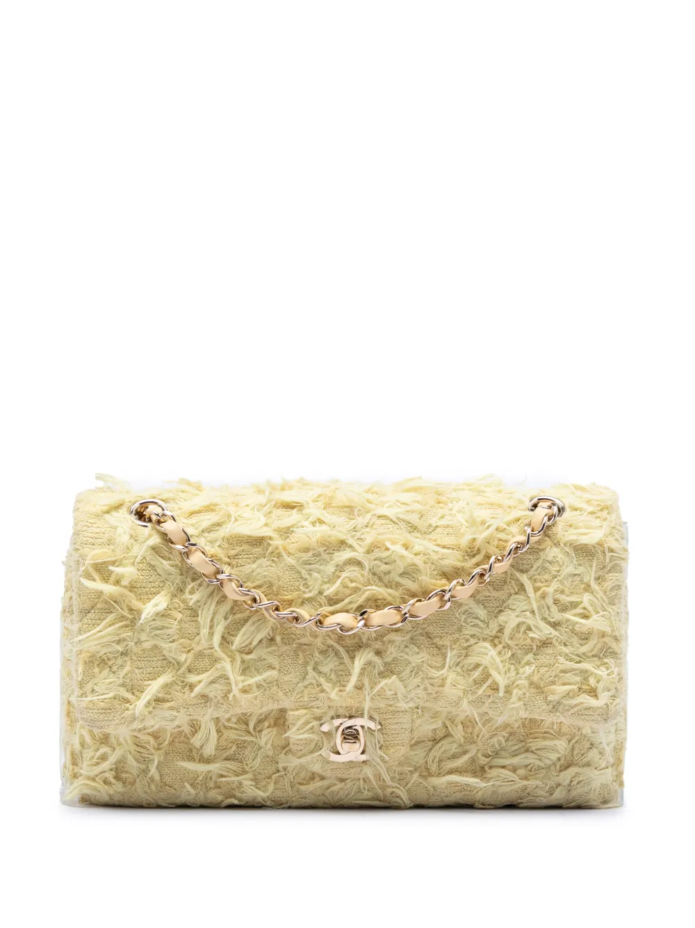 CHANEL Pre-Owned 2020 Medium Classic Fringed Tweed Double Flap shoulder bag - Giallo