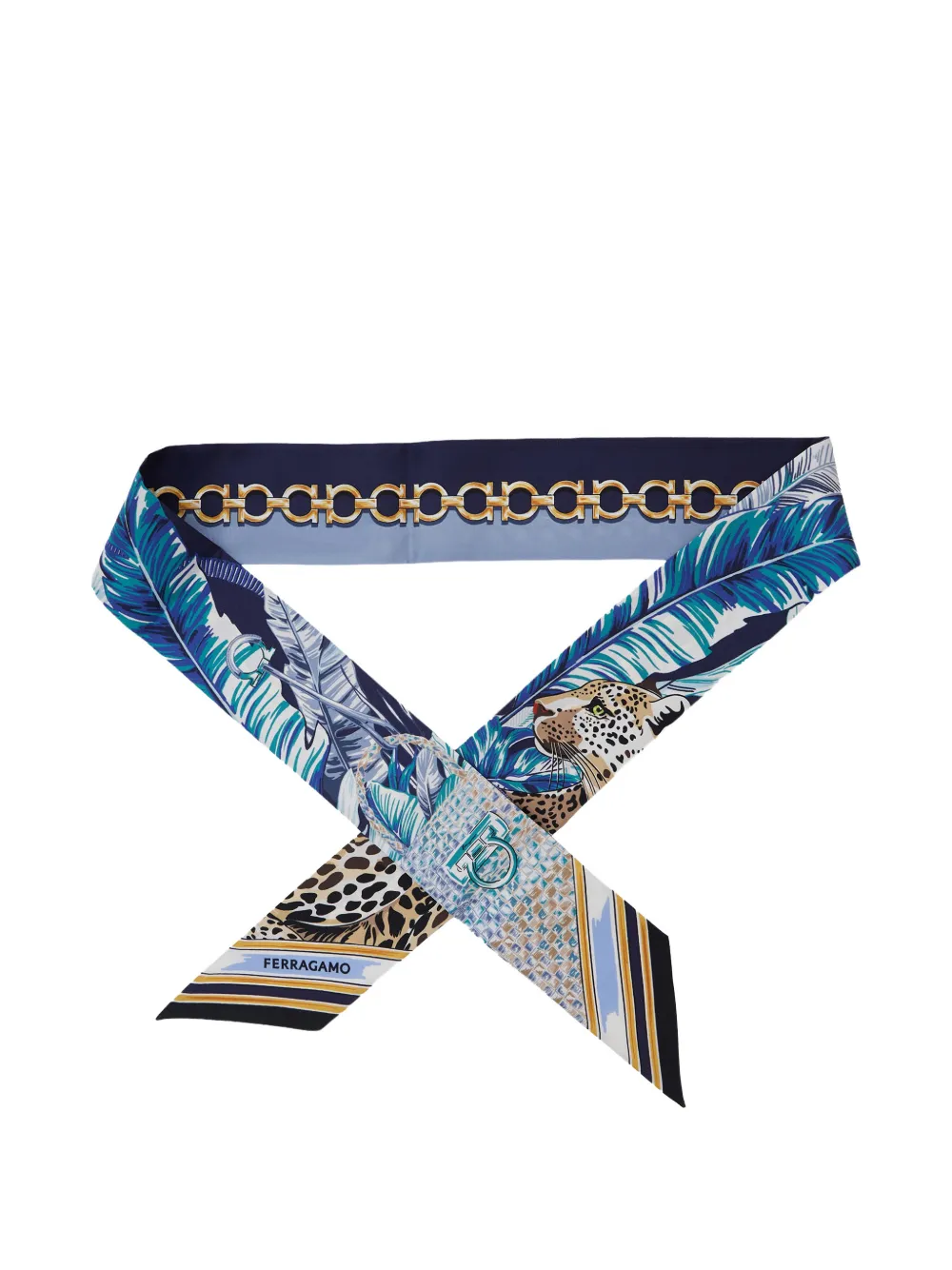 Ferragamo Zijden mini-bandeau met Felini-print Blauw