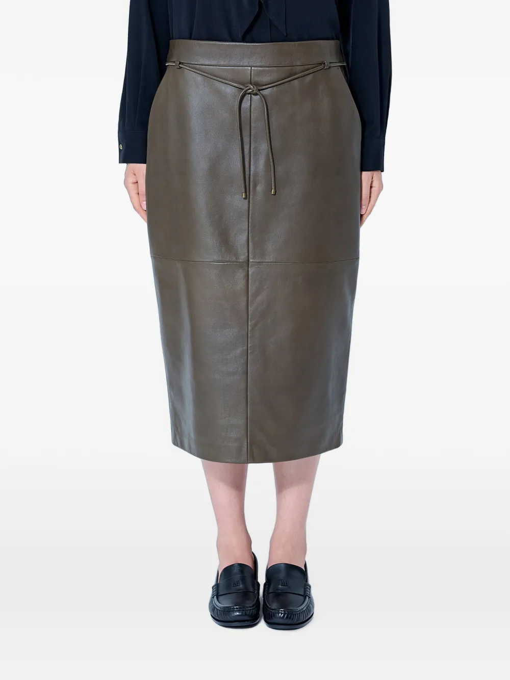 Max Mara belted leather skirt