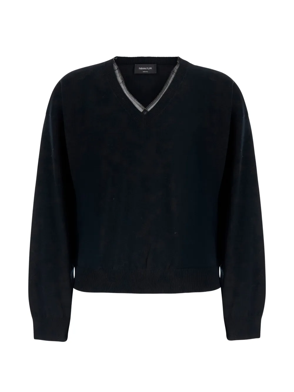 Fabiana Filippi tulle-insert V-neck sweater - Nero