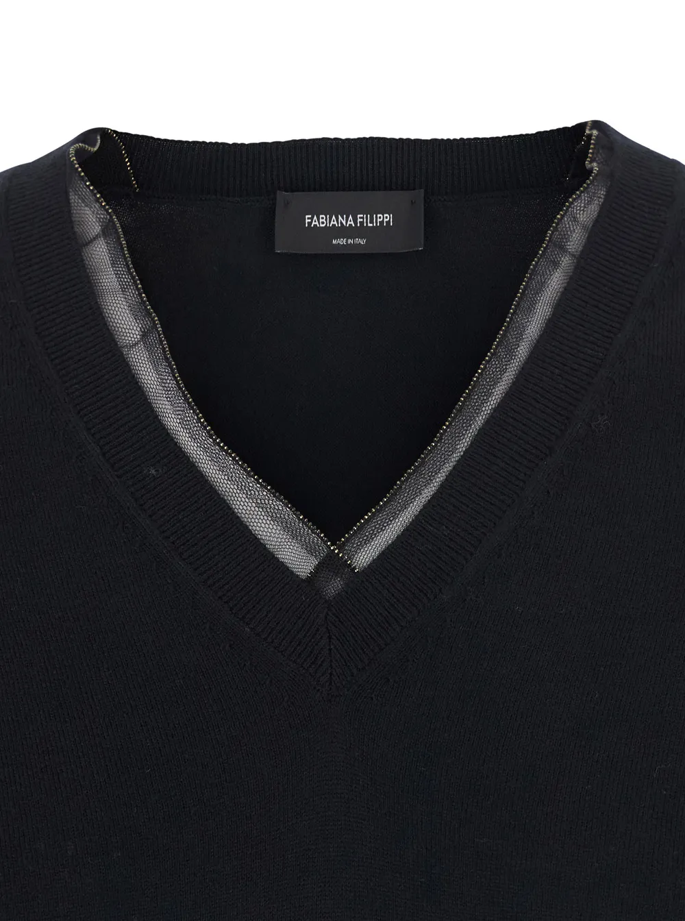 Fabiana Filippi tulle-insert V-neck sweater Zwart
