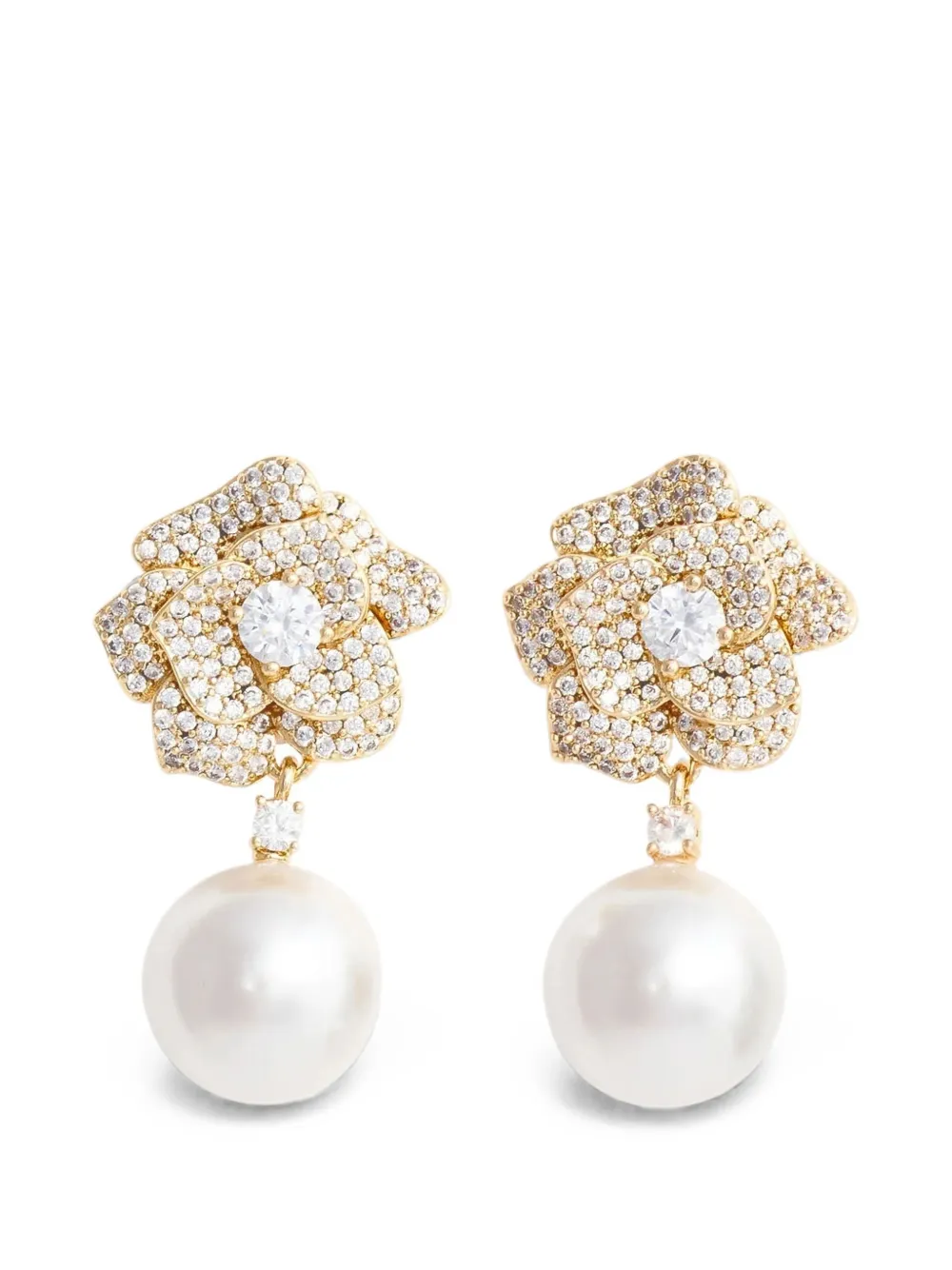 Self-Portrait crystal-embellished faux-pearl earrings - Oro