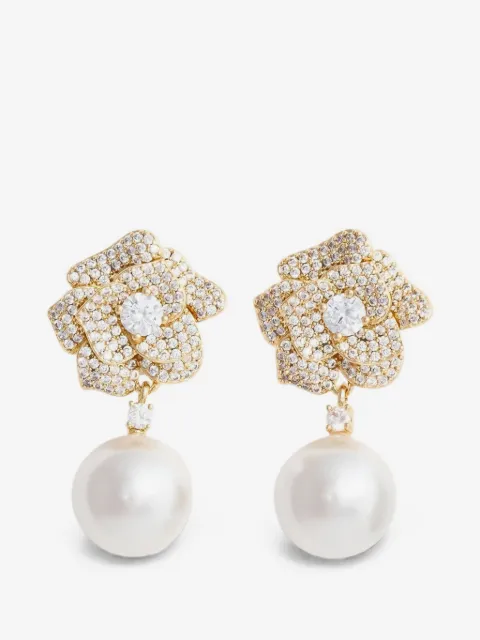 Self-Portrait crystal-embellished faux-pearl earrings