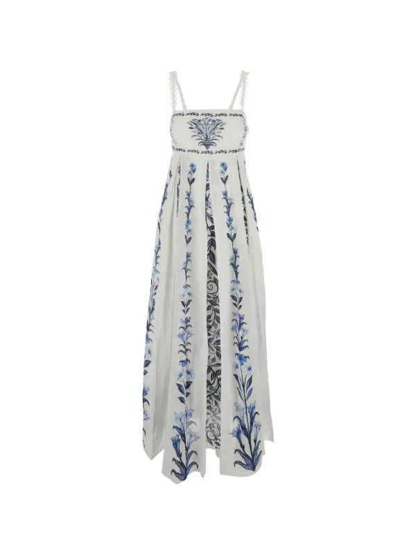 farm rio white embroidered dress Farm Rio Tropical Porcelain Embroidered Maxi Dress - Off-White