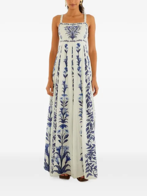 FARM Rio off-white flowers arch-pleats maxi dress