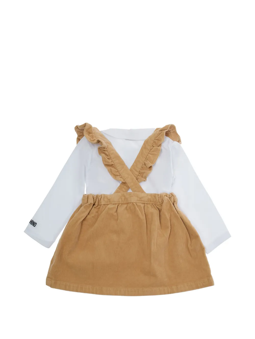 Moschino Kids Ribfluwelen jurkset met geborduurd logo Beige