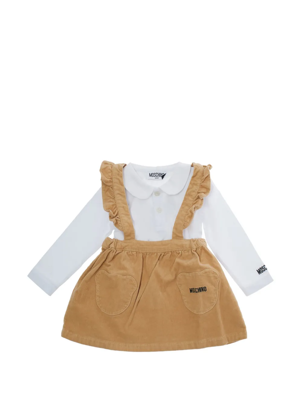 Moschino Kids logo-embroidered corduroy dress set - Toni neutri