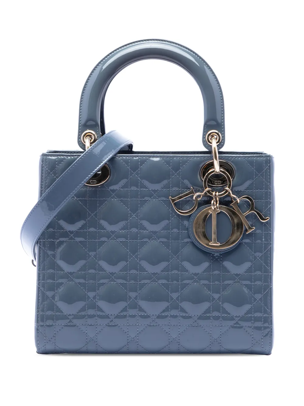 Christian Dior Pre-Owned 2020 Medium Patent Cannage Lady Dior satchel - Blau
