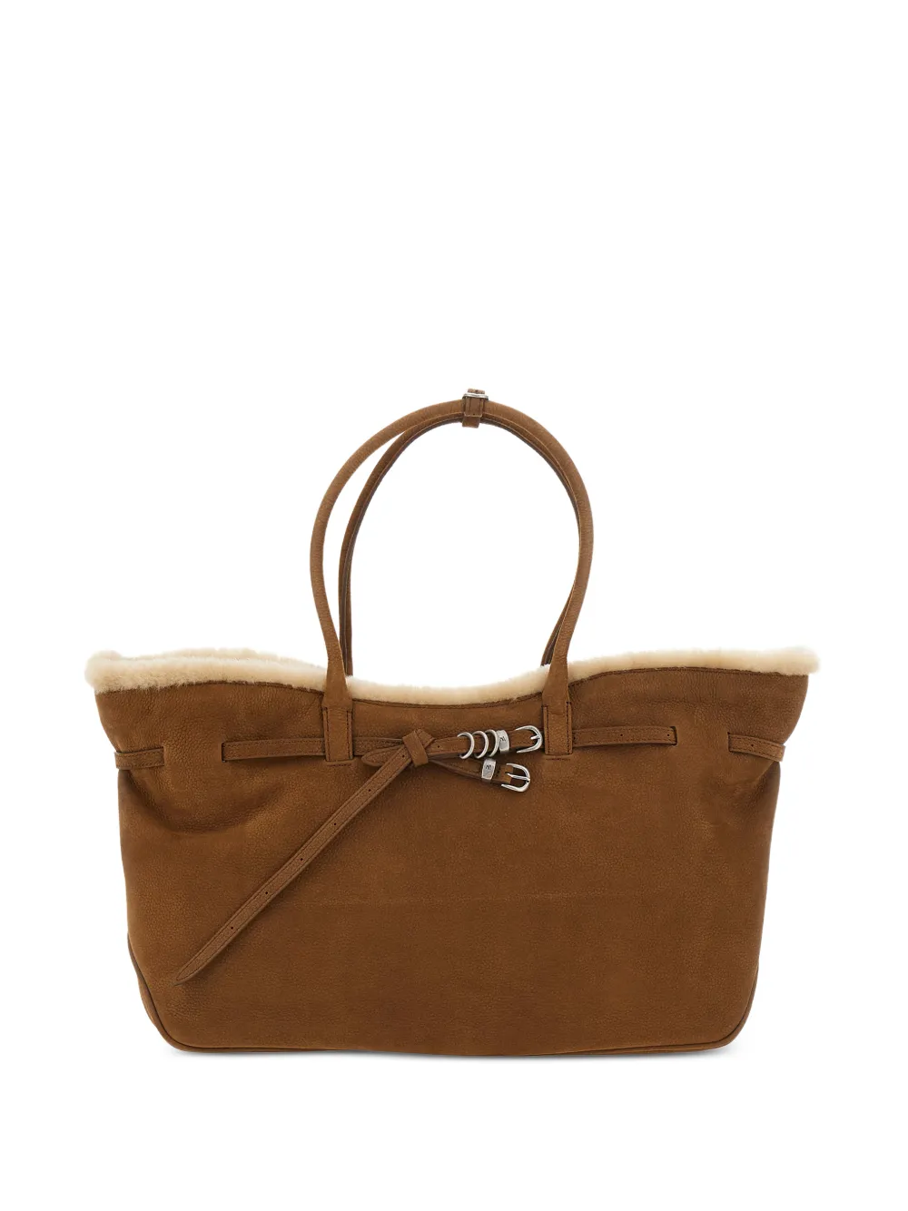 Marge Sherwood Grandma shearling-trim buckled shoulder bag - Marrone