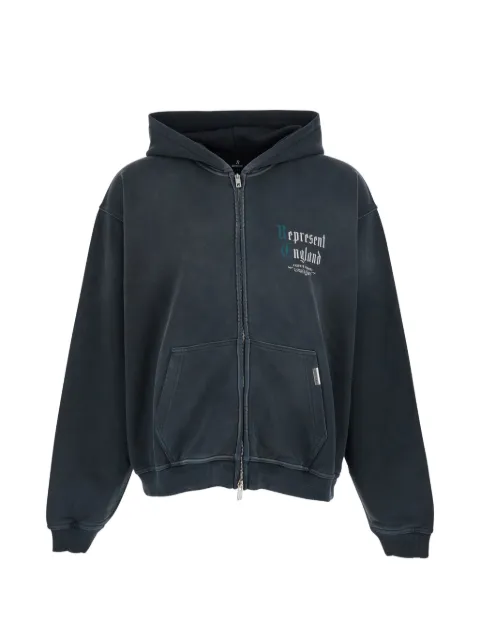 Represent logo-print zip-up hoodie