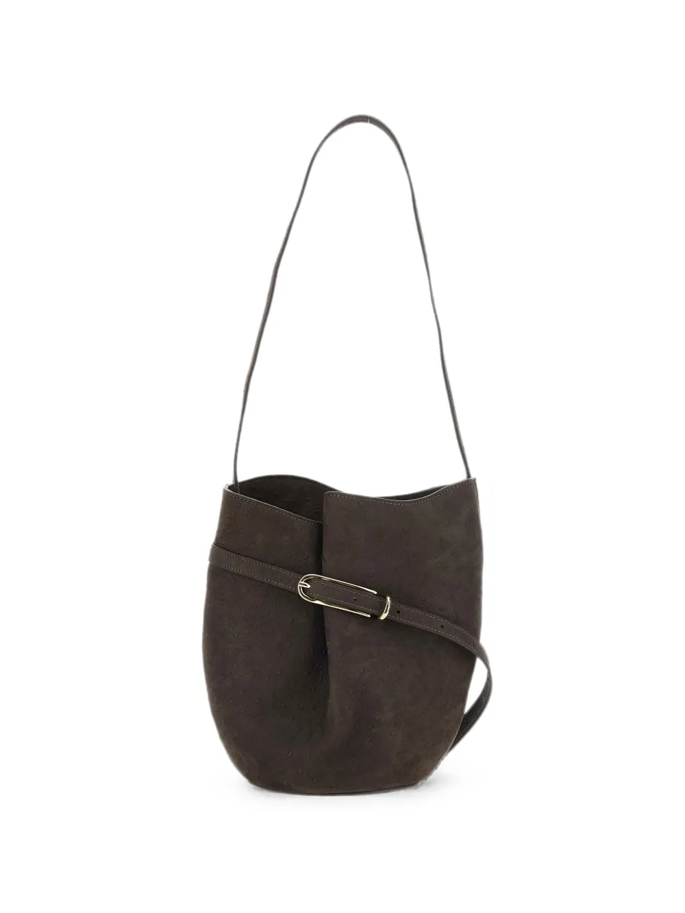 Liffner Belted Bucket ostrich-effect bucket bag - Braun