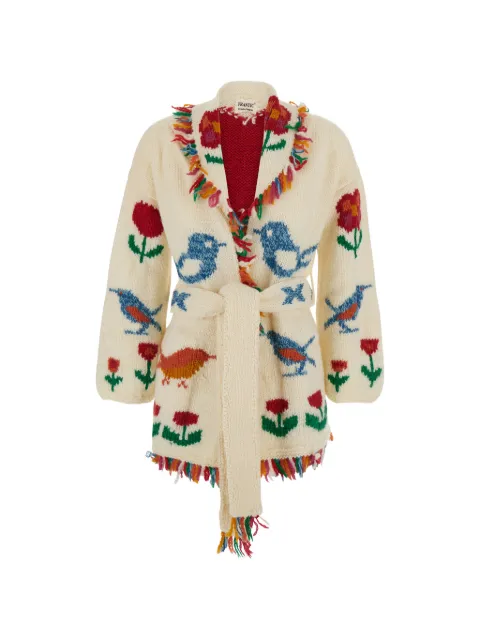 FRANTIC Fairybird intarsia-knit fringed cardigan