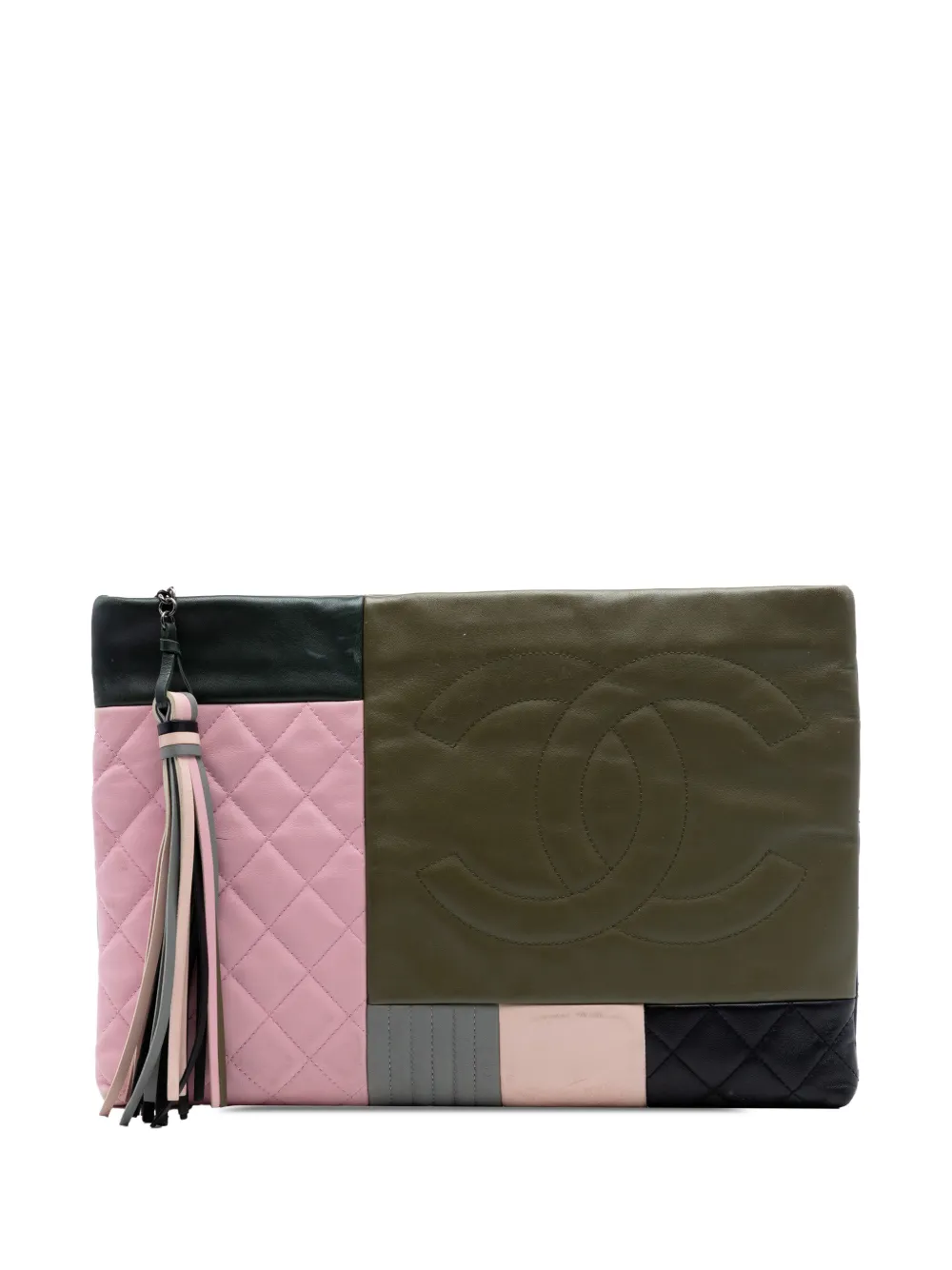 CHANEL Pre-Owned 2016-2017 Large Lambskin Colorblock Patchwork O Case clutch bag - Green