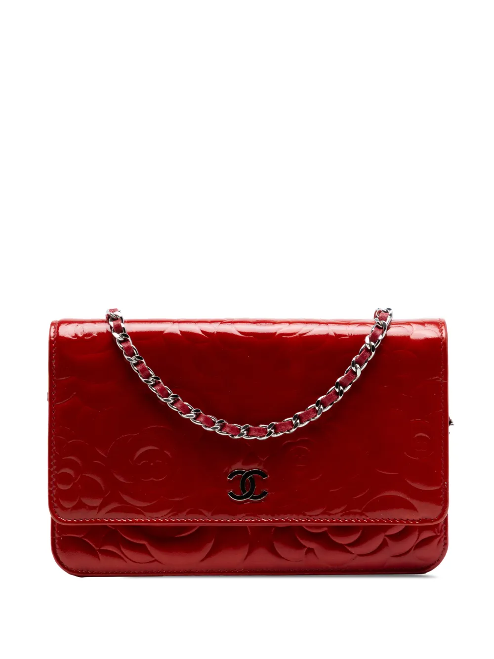 CHANEL Pre-Owned 2011 CC Embossed Patent Camellia Wallet On Chain crossbody bag - Rosso
