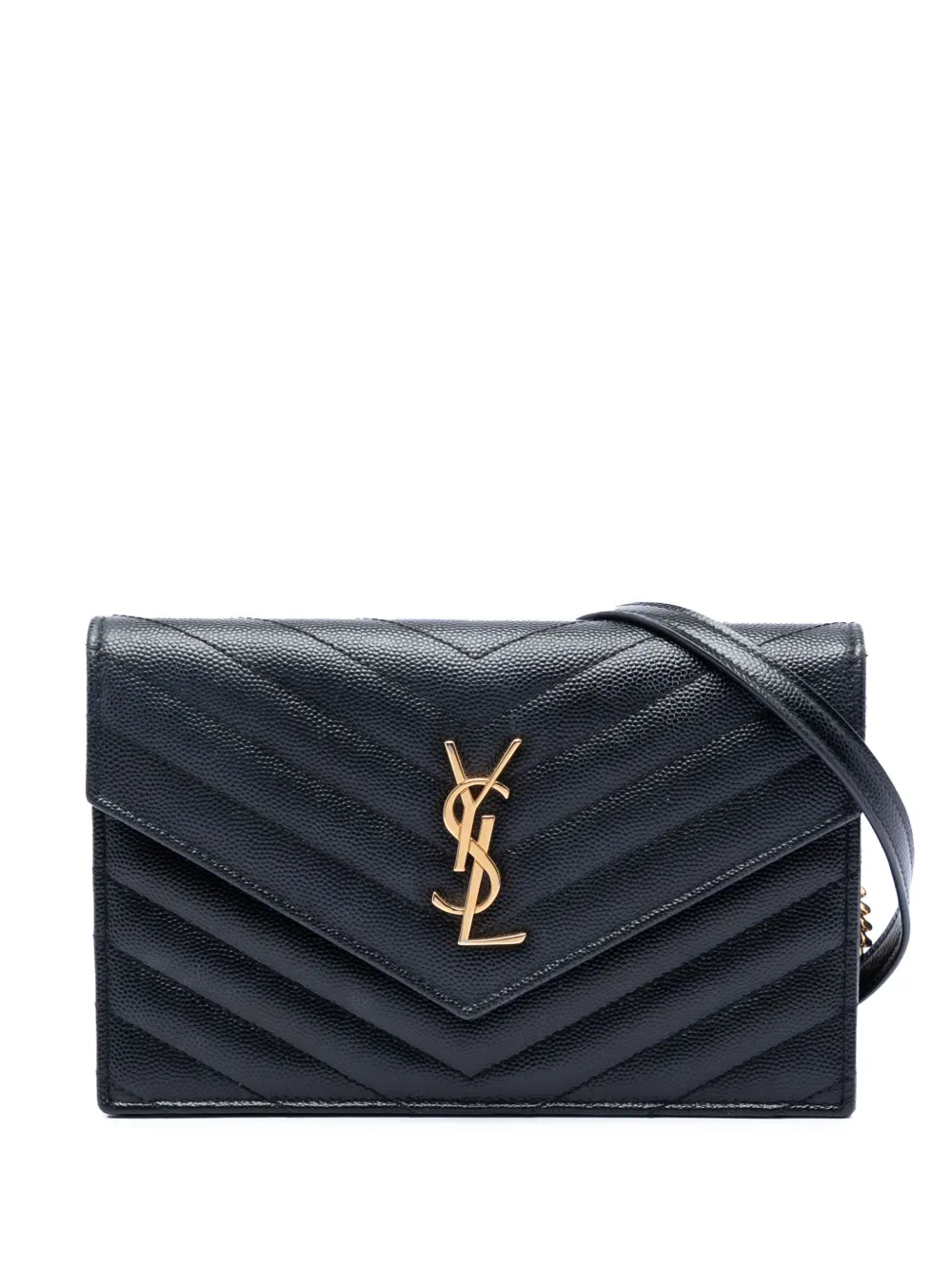 Saint Laurent Pre-Owned 2019 Grain De Poudre Matelasse Chevron Monogram Chain Wallet crossbody bag - Nero