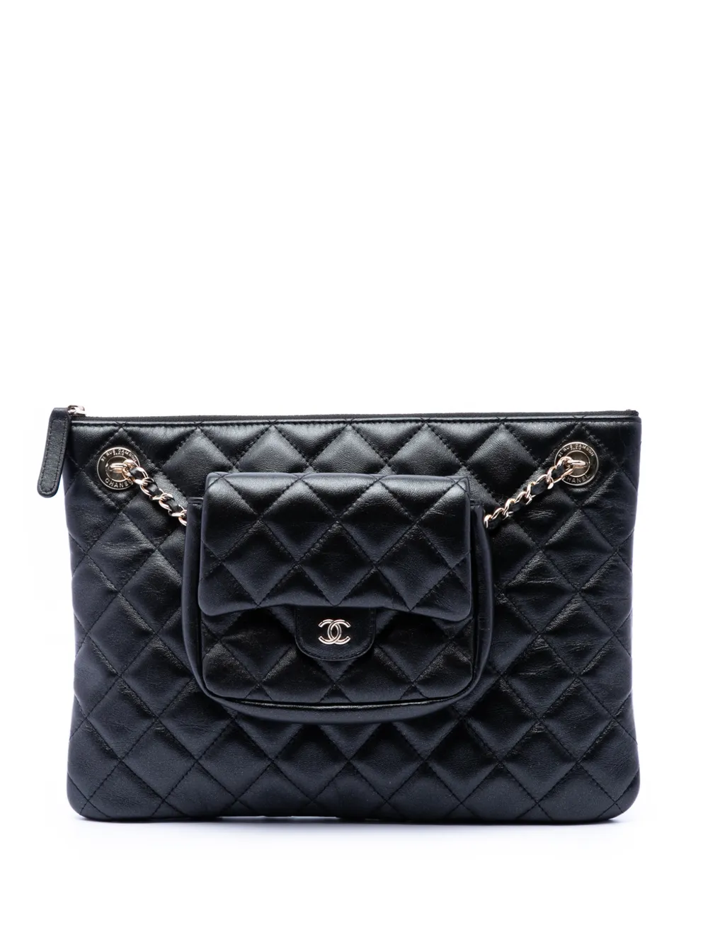 CHANEL Pre-Owned 2019 CC Quilted Lambskin Pouch with Mini Flap Purse clutch bag - Black