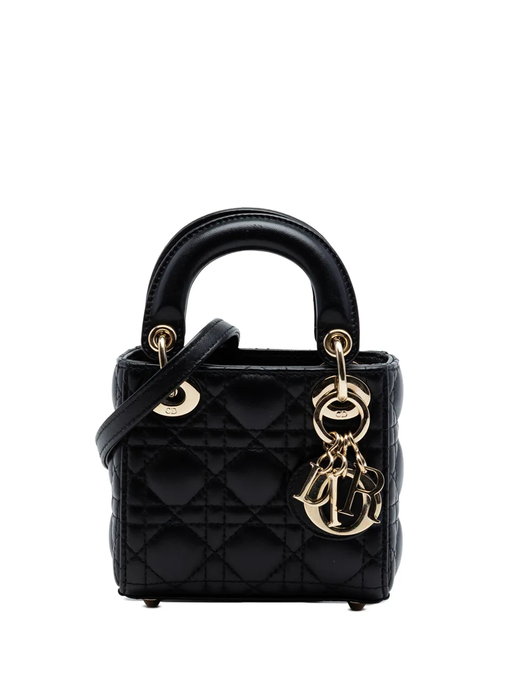 Christian Dior Pre-Owned 2021 Micro Lambskin Cannage Lady Dior satchel - Black