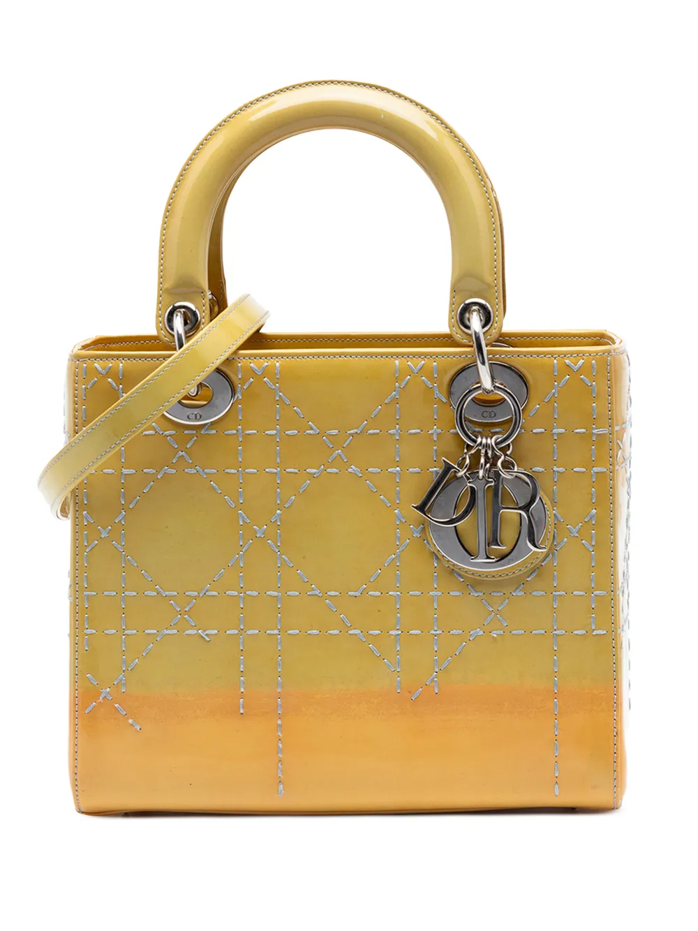 Christian Dior Pre-Owned 2015 Medium Ombre Patent Cannage Lady Dior satchel - Yellow