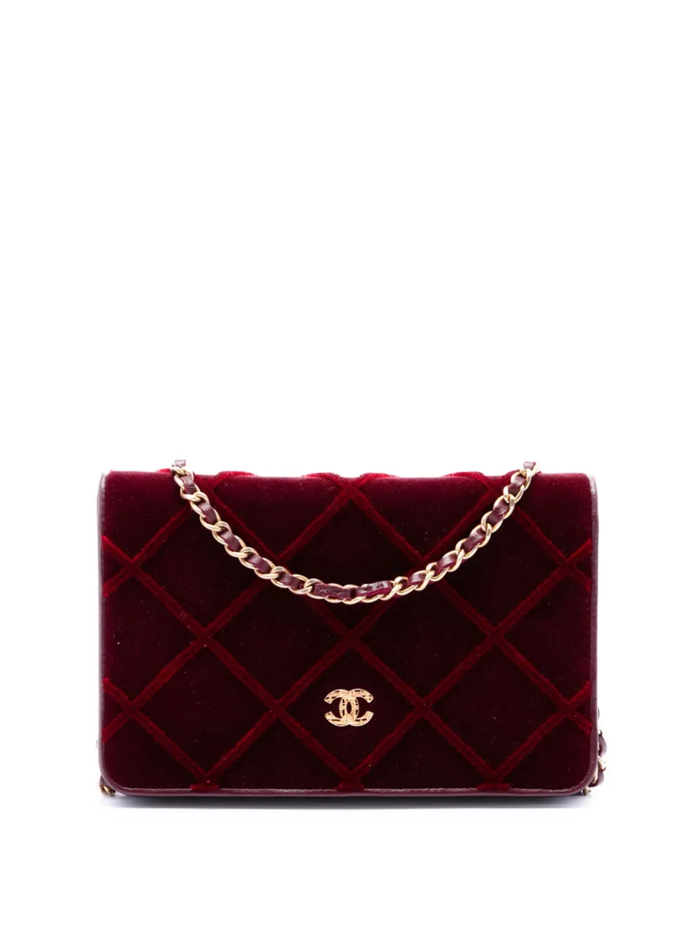 CHANEL Pre-Owned 2016-2017 CC Quilted Velvet Wallet on Chain crossbody bag - Rot
