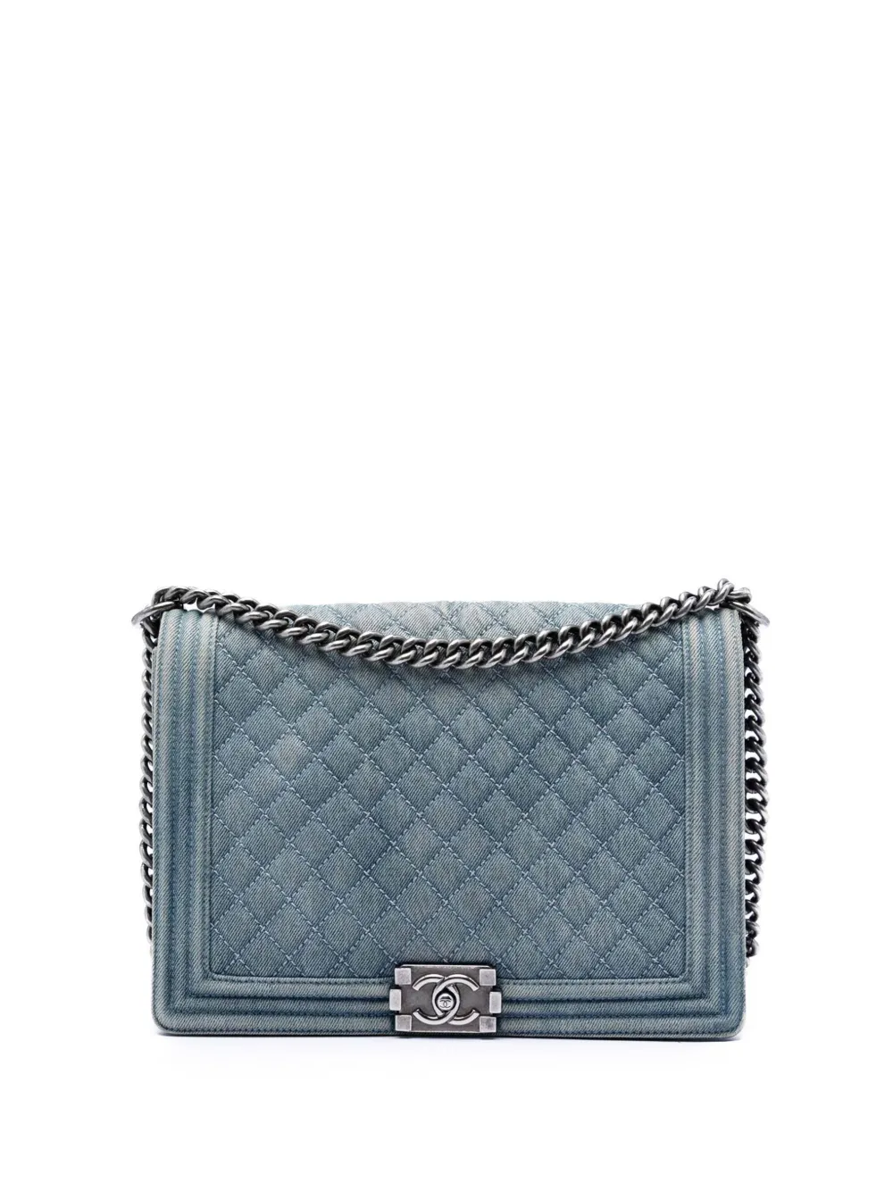 CHANEL Pre-Owned 2012-2013 Large Quilted Denim Boy Flap crossbody bag - Blue