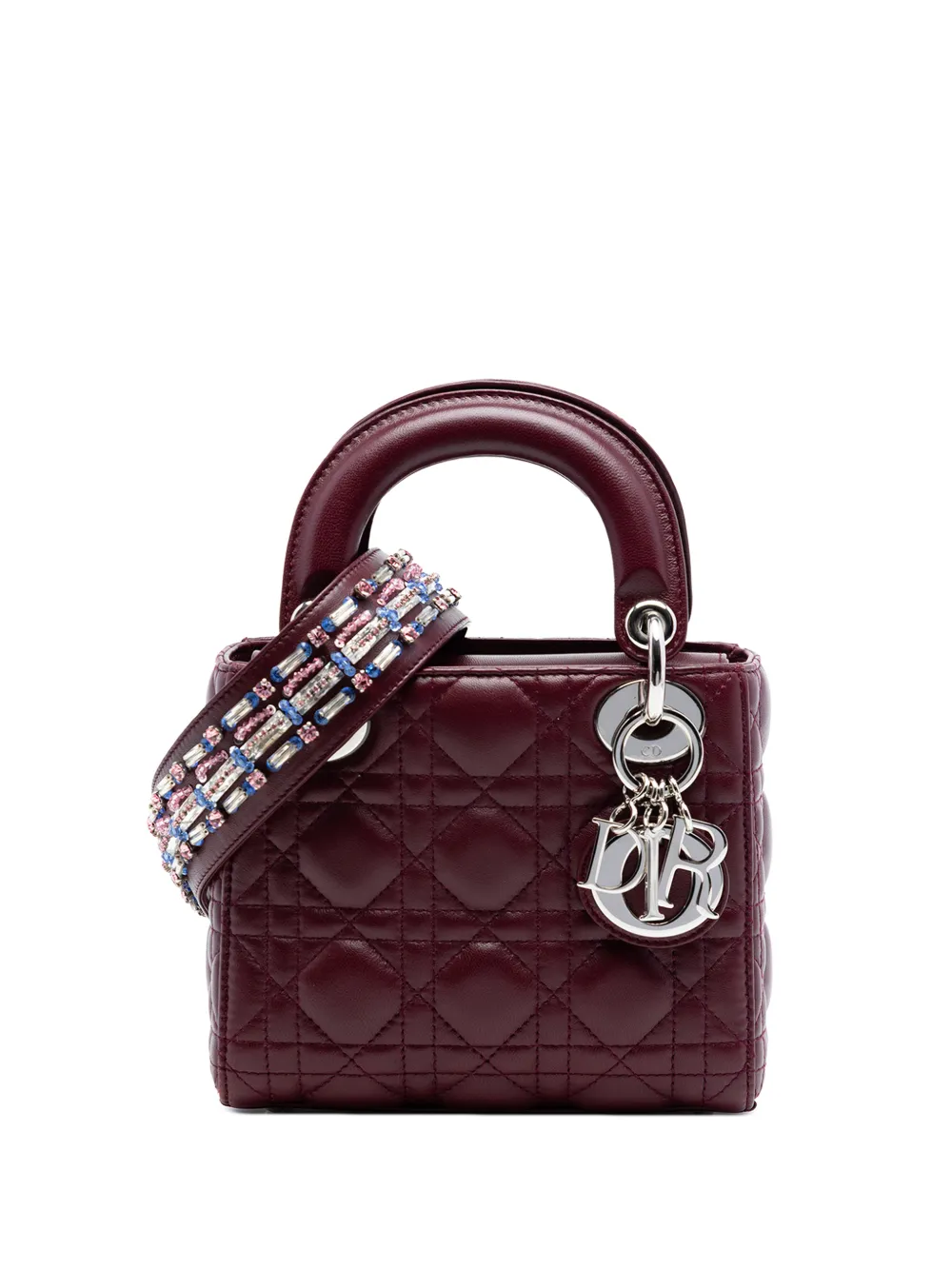 Christian Dior Pre-Owned 2016 Mini Lambskin Cannage Crystal Strap Lady Dior satchel - Rosso