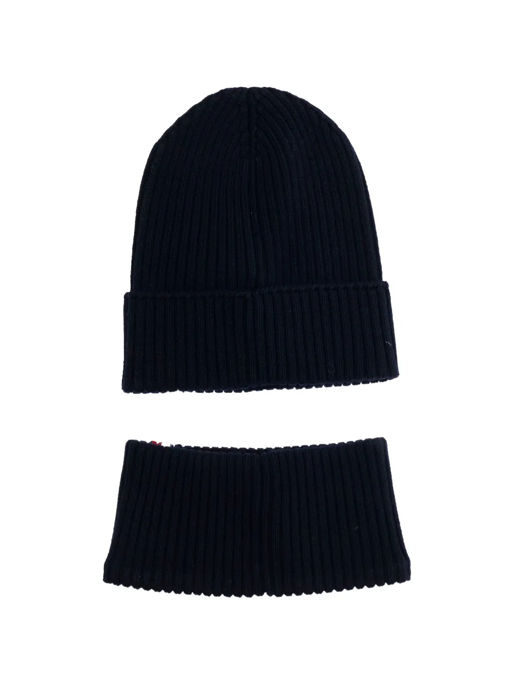 Moncler Enfant logo-patch beanie hat and scarf set Blauw