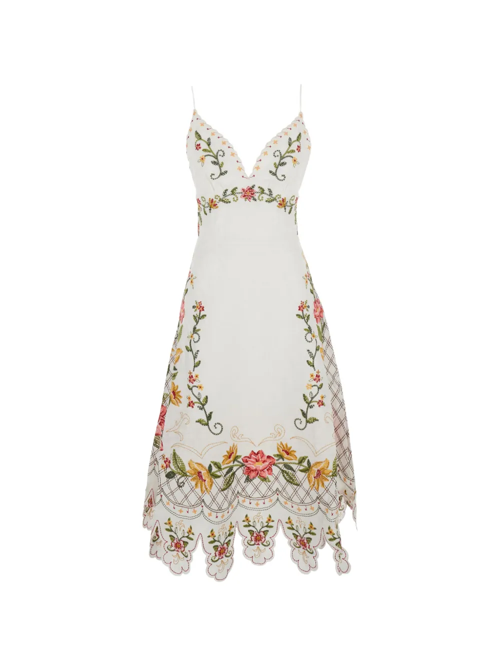 FARM Rio embroidered scalloped midi dress - Bianco