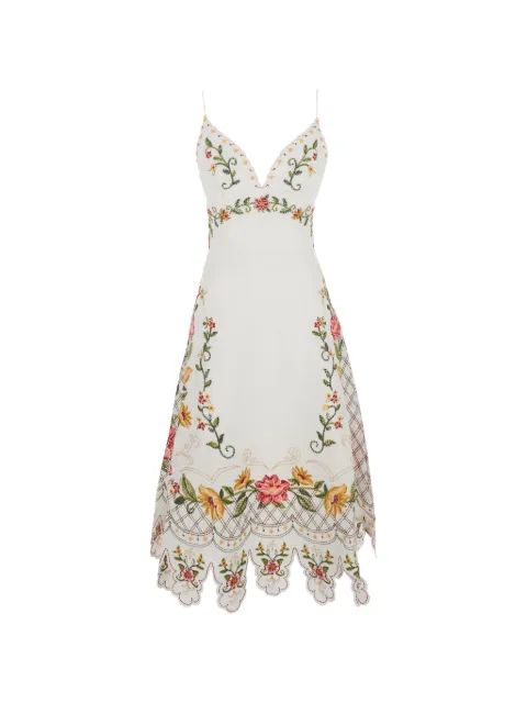 FARM Rio vestido midi bordado con bordes festoneados