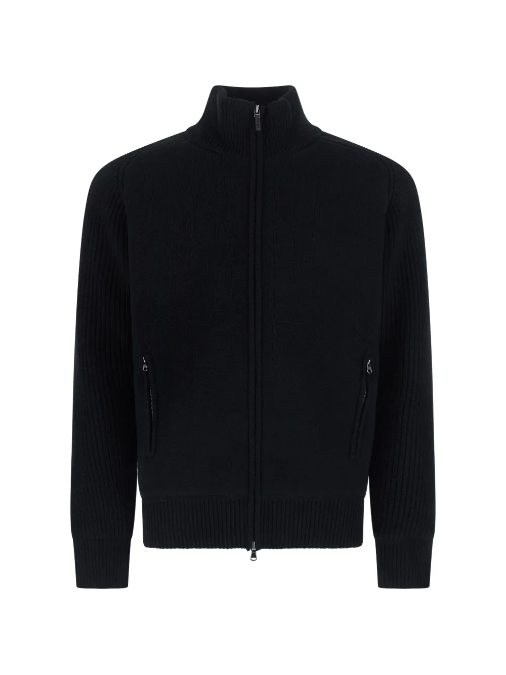 Kangra zip-up ribbed-sleeve cardigan - Black