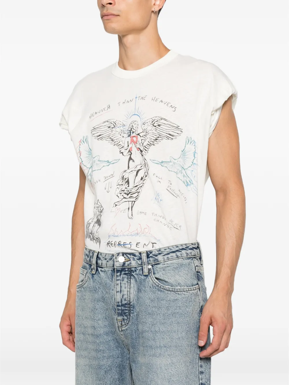 Represent Heavier Than The Heavens T-shirt met grafische print Beige