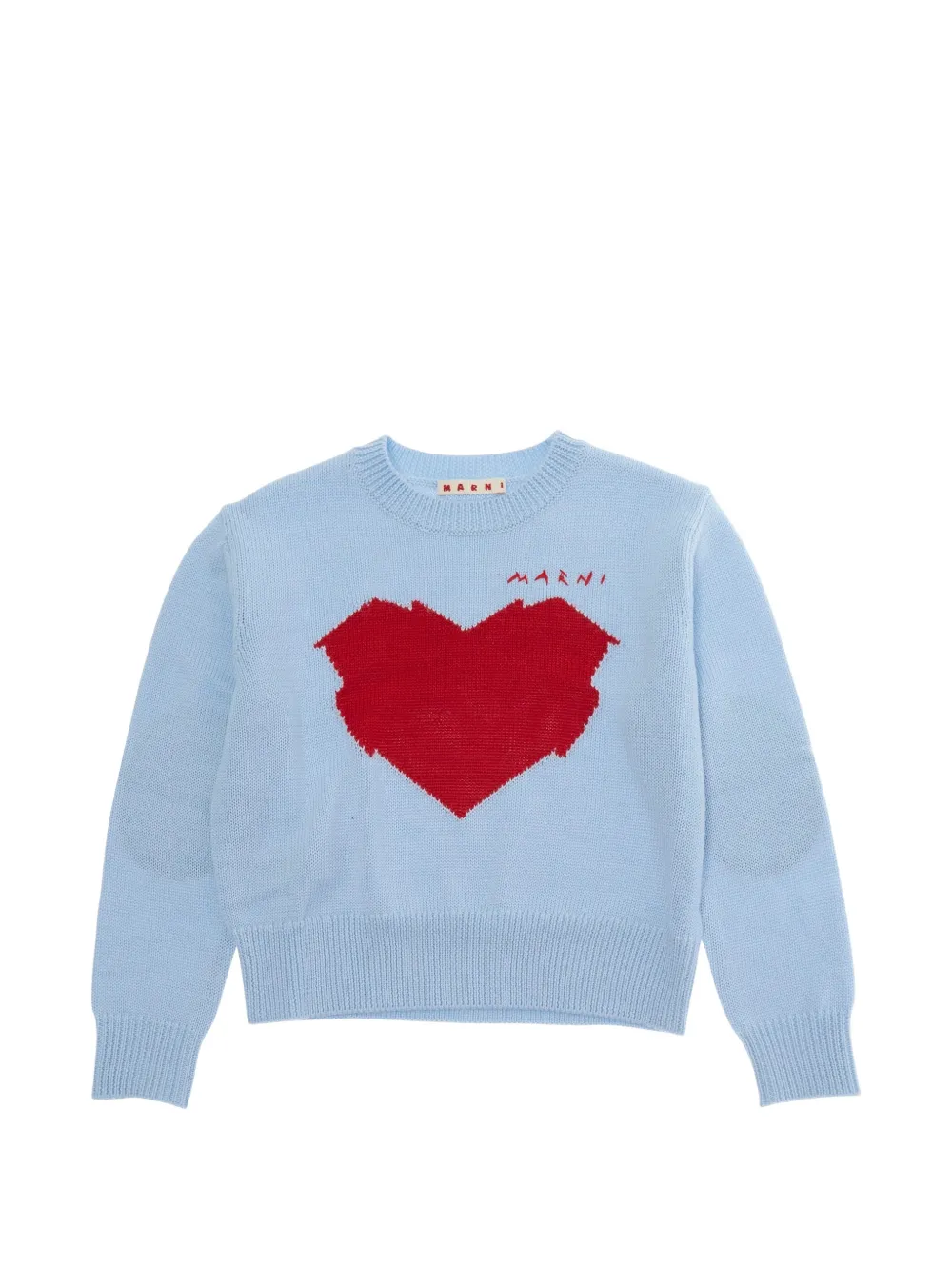 Marni Kids heart-intarsia elbow-patch sweater - Blu