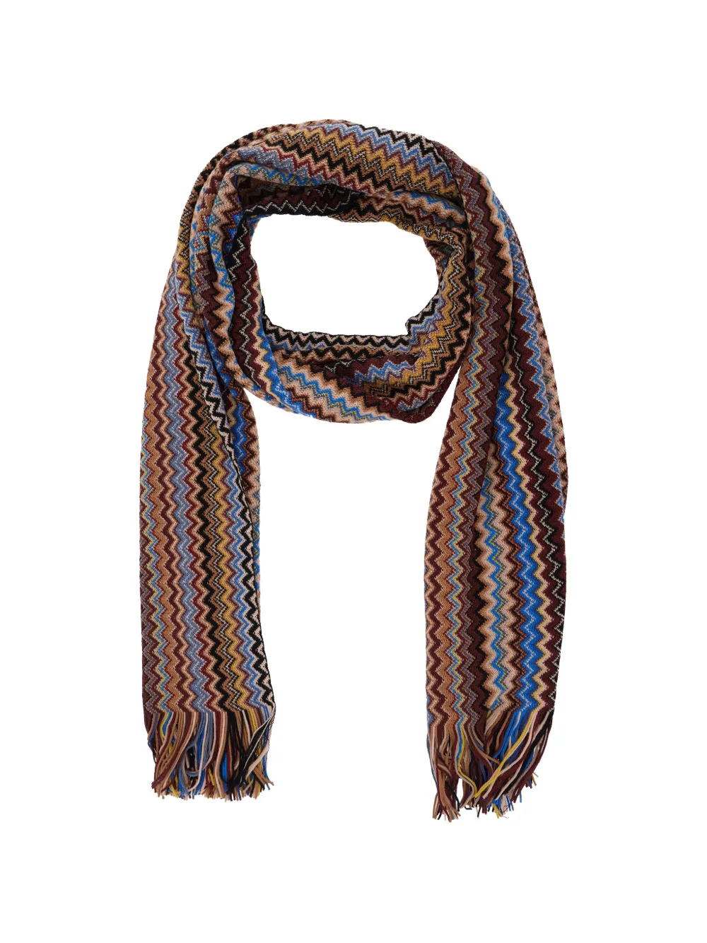 Missoni Gebreide sjaal met franje en zigzagpatroon Bruin